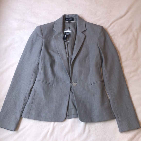 Express Textured Button Front Blazer NWT in Light Grey Size 00 - Picture 2 of 6